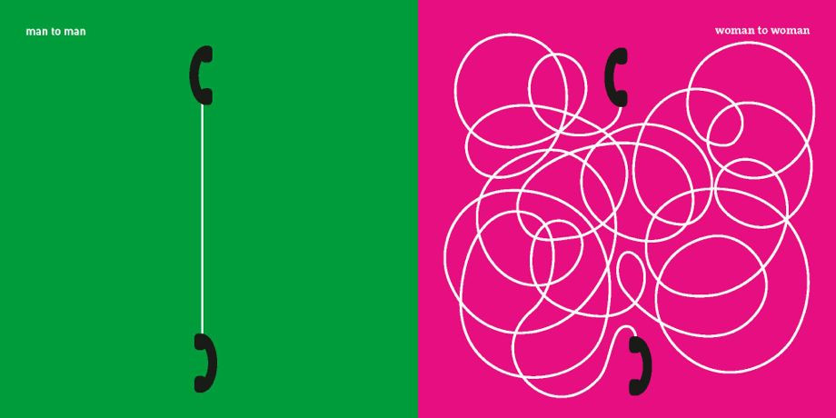 A pictogram questioning the stereotype that men communicate more directly than women